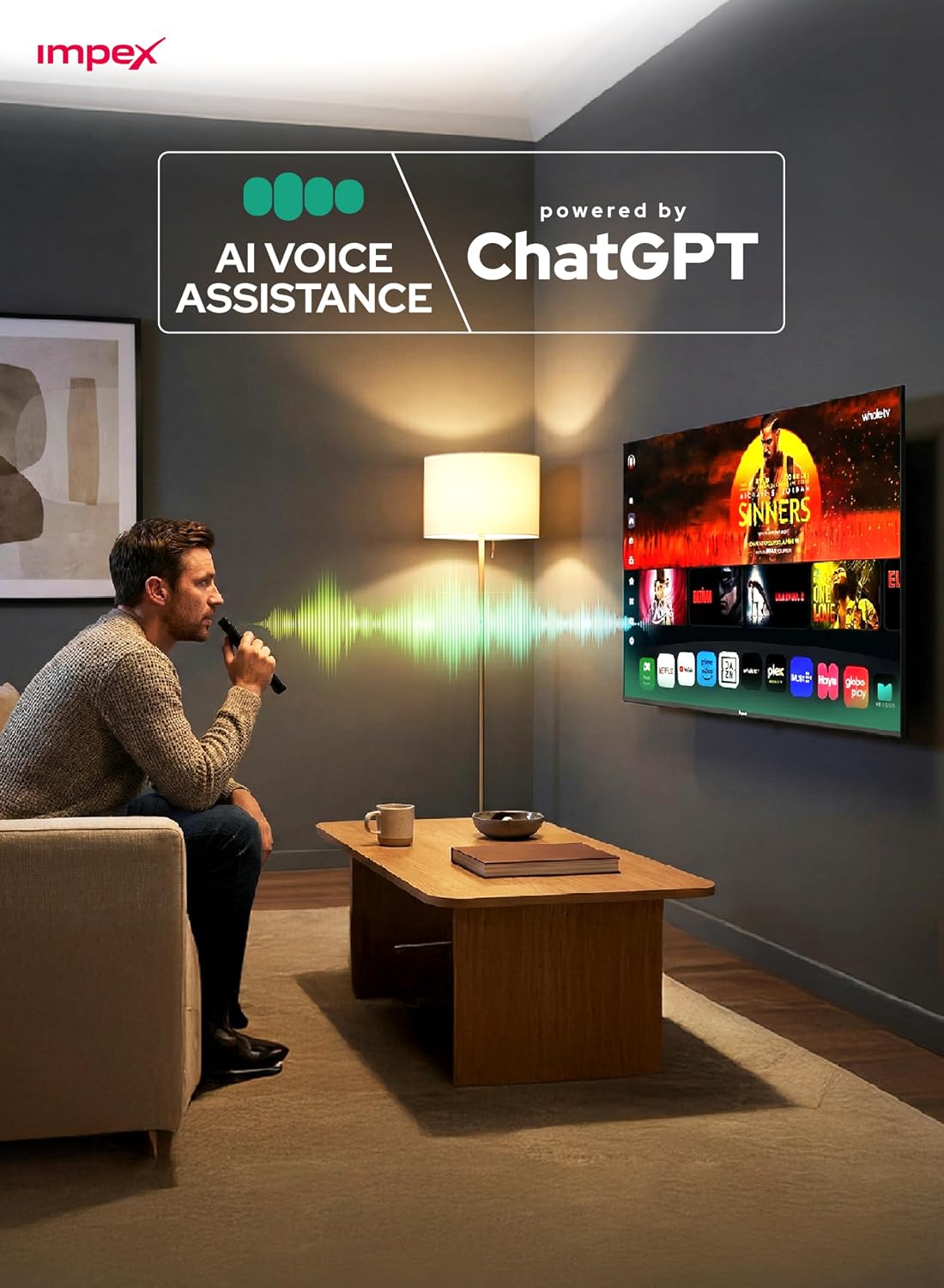 تلفزيون سمارت 4K UHD QLED بمساعد صوتي مدعوم بتشات جي بي تي، 75 بوصة نتفليكس، برايم فيديو، ديزني+، يوتيوب، شاهد صوت دولبي، تقنية HDR، واي فاي ثنائي نطاق 3 منافذ HDMI، منفذين USB، 8GB من امبكس WIOS75Q
