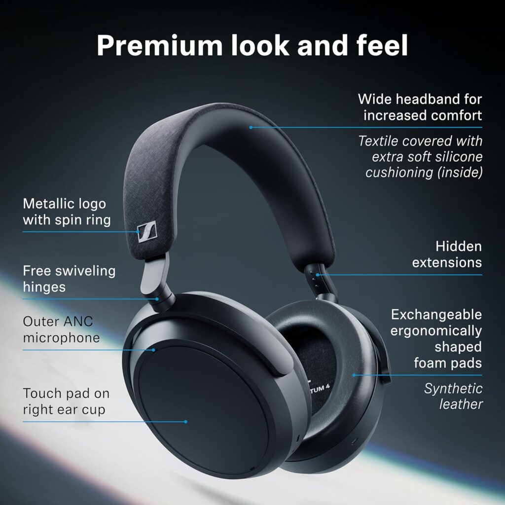 سماعة سينهايزر Momentum 4 Wireless – صوت فائق + إلغاء ضوضاء تكيفي + بطارية 60 ساعة | رفاهية الصوت بلا حدود