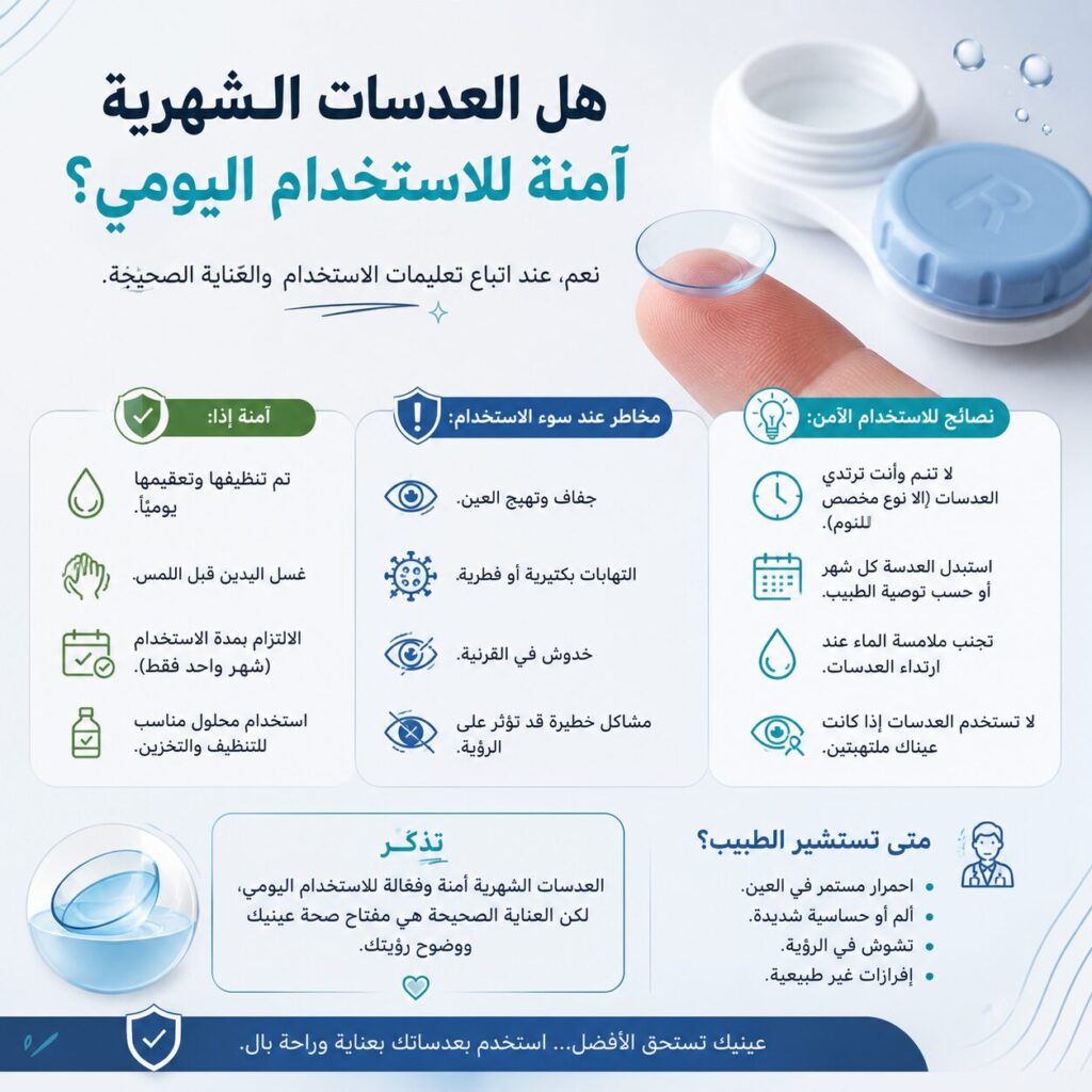 هل العدسات الشهرية آمنة للاستخدام اليومي