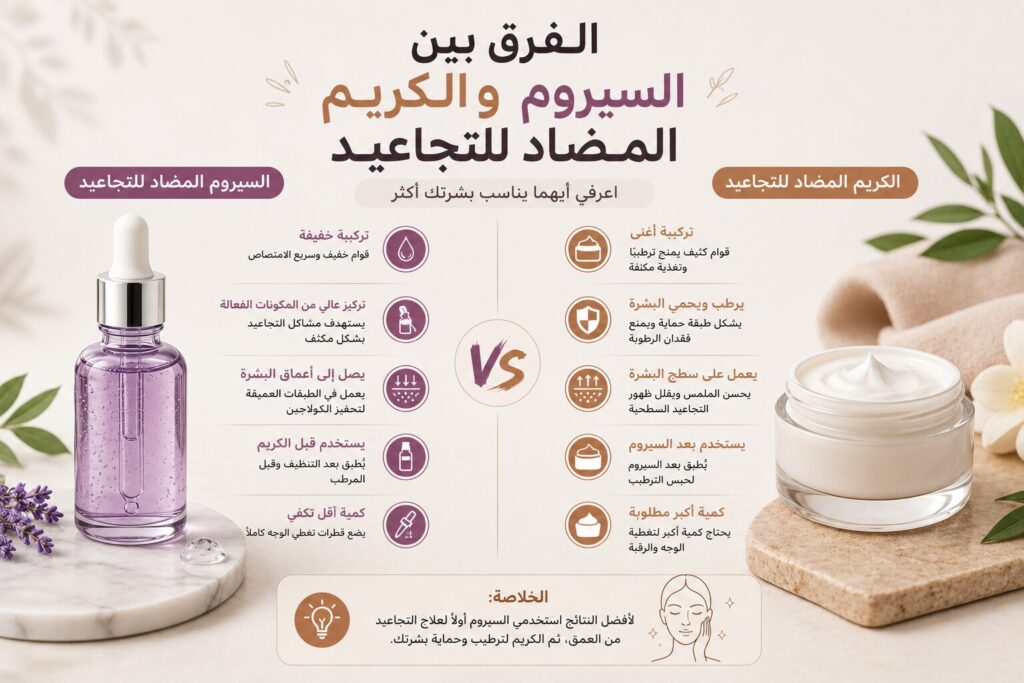 الفرق بين السيروم والكريم المضاد للتجاعيد