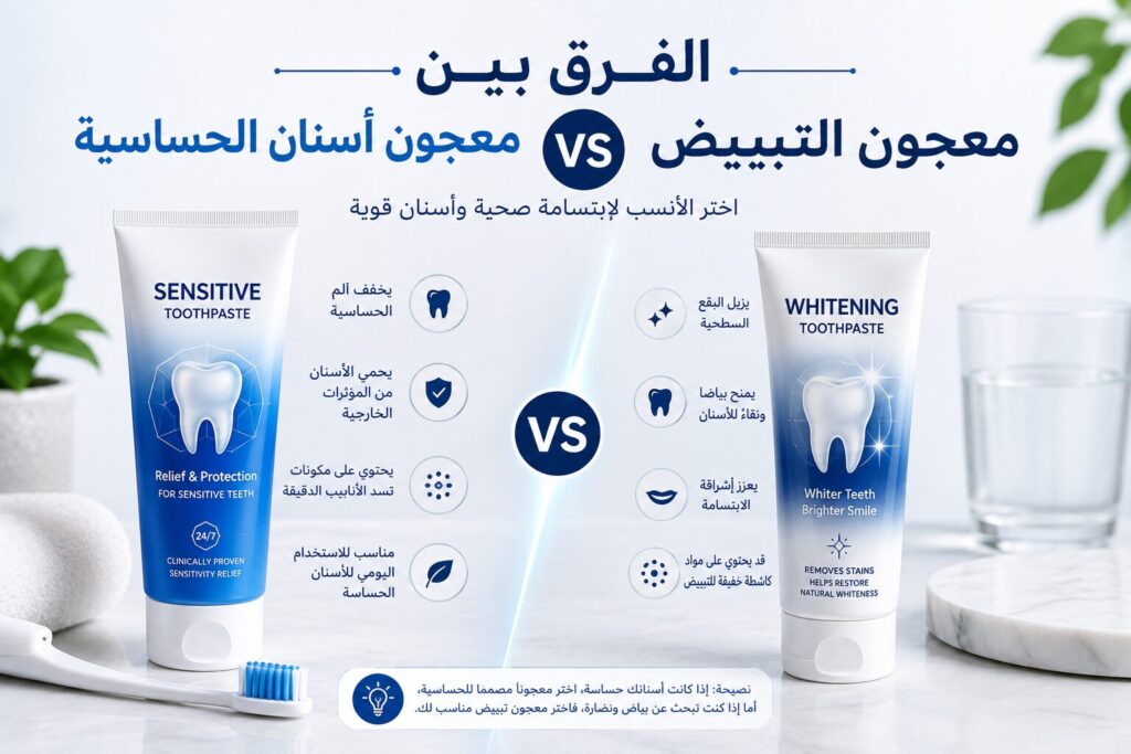 الفرق بين معجون أسنان الحساسية ومعجون التبييض وأيهما يناسبك